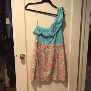 Lilly Pulitzer Blue/peach one shoulder with pocket
